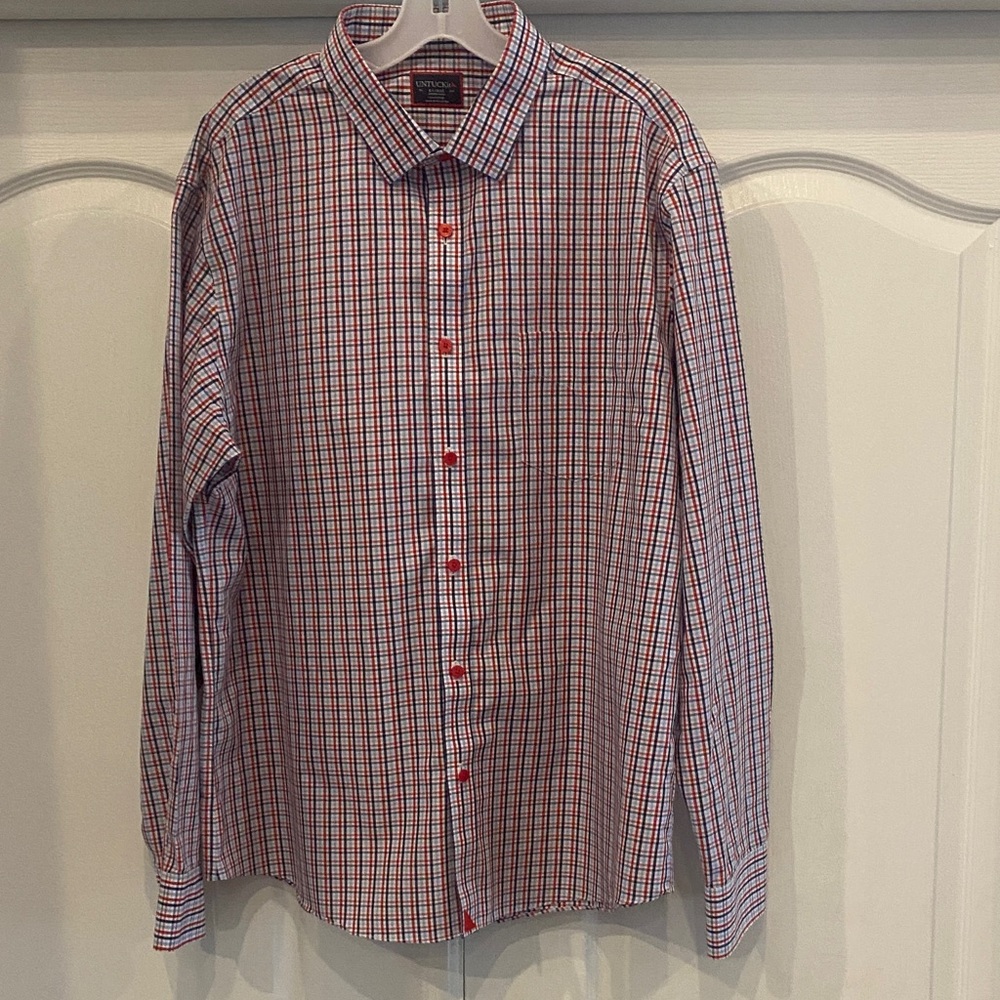 UNTUCKit Men's XL Red White and Blue Plaid Button Down Shirt.